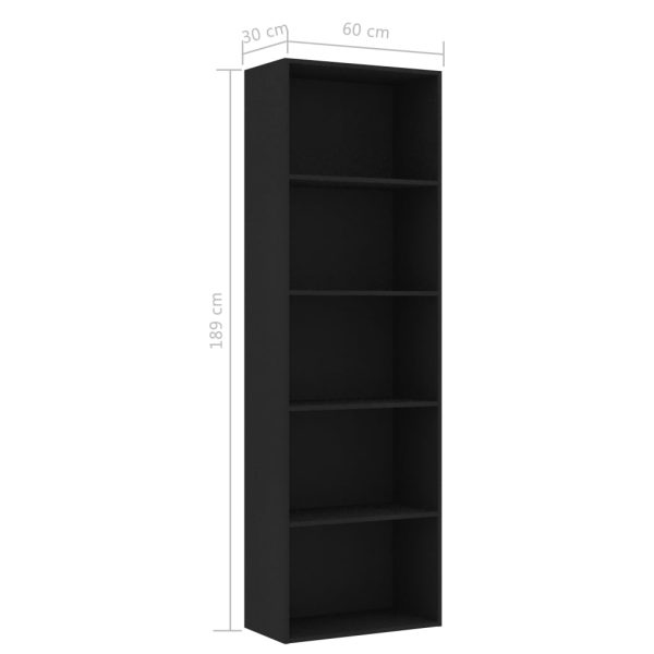 Libreria A 5 Ripiani Nera 60x30x189 Cm In Legno Multistrato - Image 6
