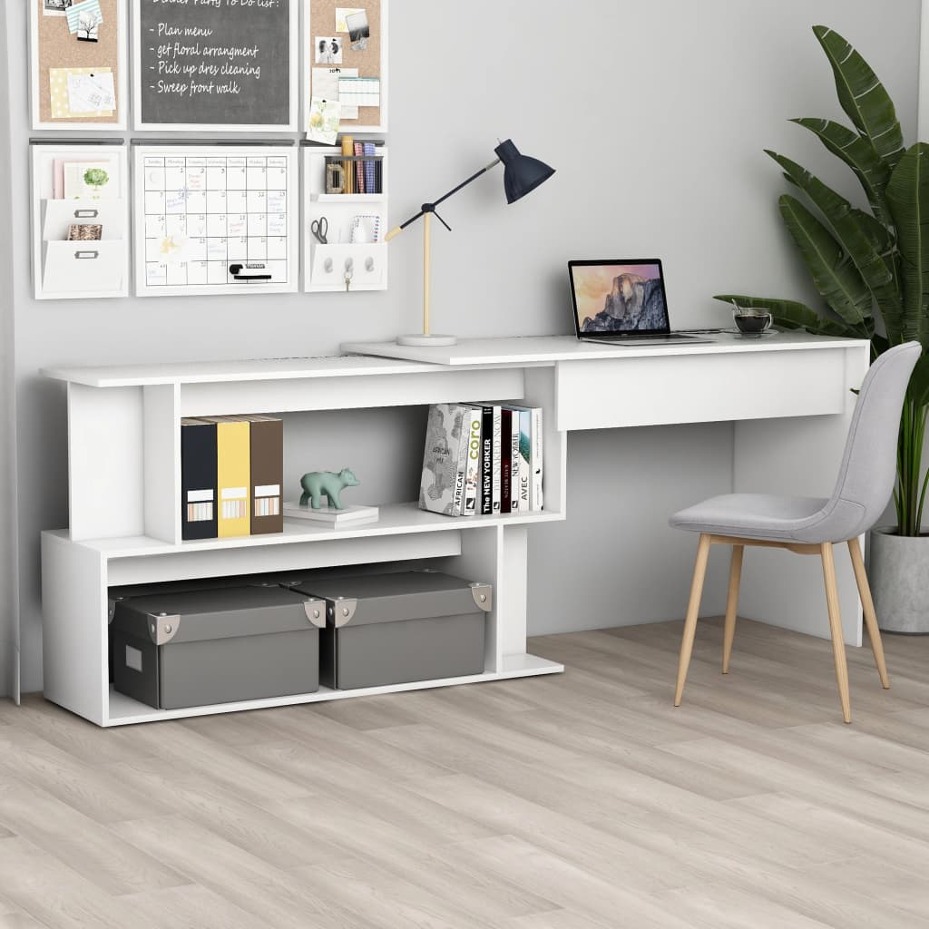 Scrivania Ad Angolo Bianca 200x50x76 Cm In Legno Multistrato
