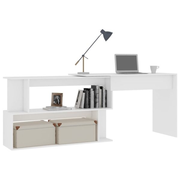 Scrivania Ad Angolo Bianca 200x50x76 Cm In Legno Multistrato - Image 3