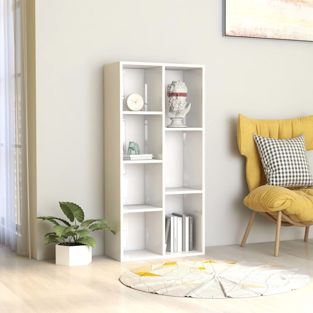 Libreria Bianco Lucido 50x25x106 Cm In Legno Multistrato
