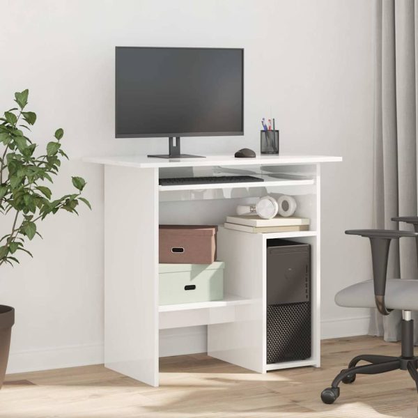 Scrivania Bianco Lucido 80x45x74 Cm In Legno Multistrato - Image 3