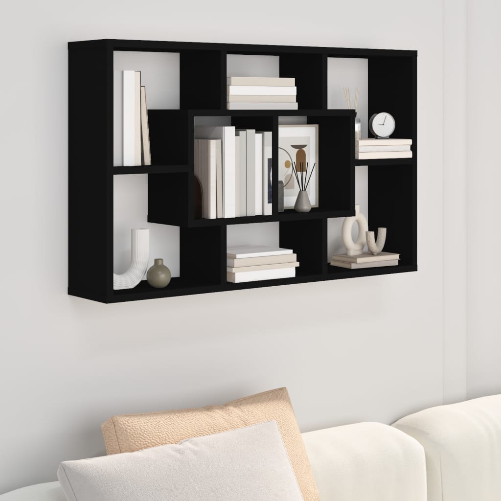 Scaffale A Parete Nero 85x16x52,5 Cm In Legno Multistrato