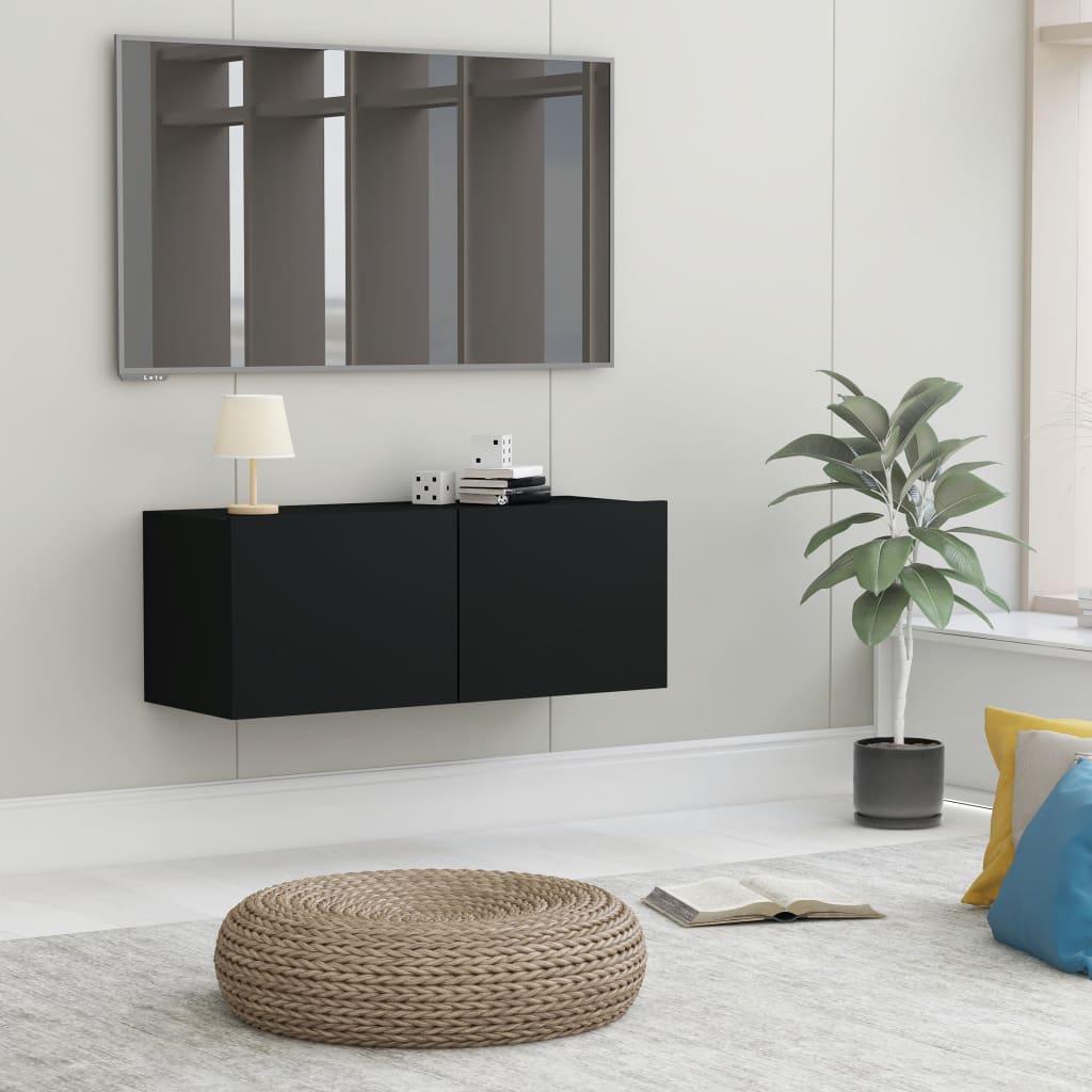 Mobile Porta Tv Nero 80x30x30 Cm In Legno Multistrato