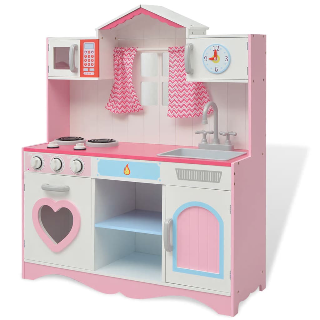 Cucina Giocattolo In Legno 82x30x100 Cm Rosa E Bianca