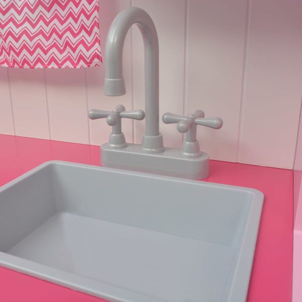 Cucina Giocattolo In Legno 82x30x100 Cm Rosa E Bianca - Image 6