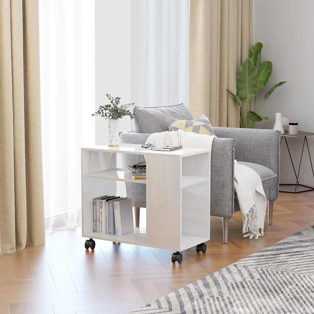 Tavolino Da Salotto Bianco Lucido 70x35x55 Cm Legno Multistrato