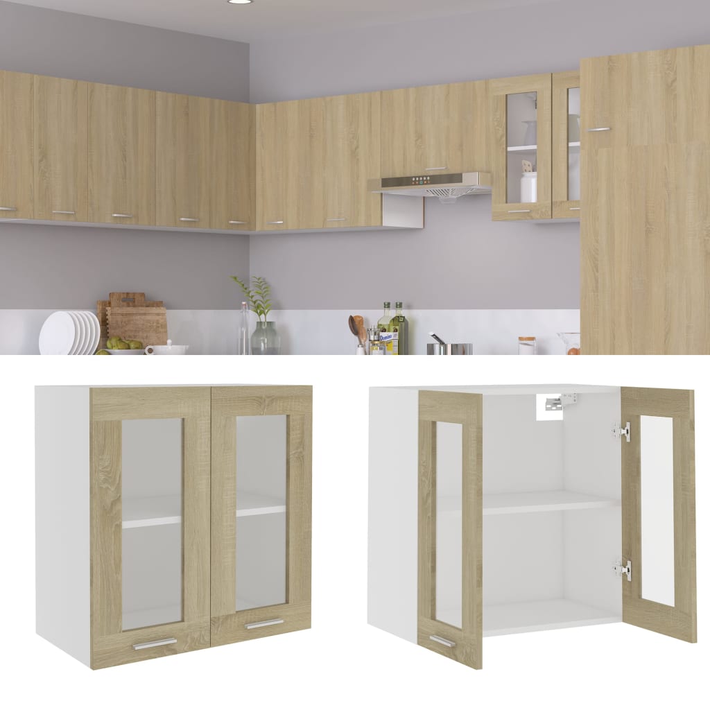 Mobile Pensile Con Vetro Rovere Sonoma 60x31x60 Cm Multistrato