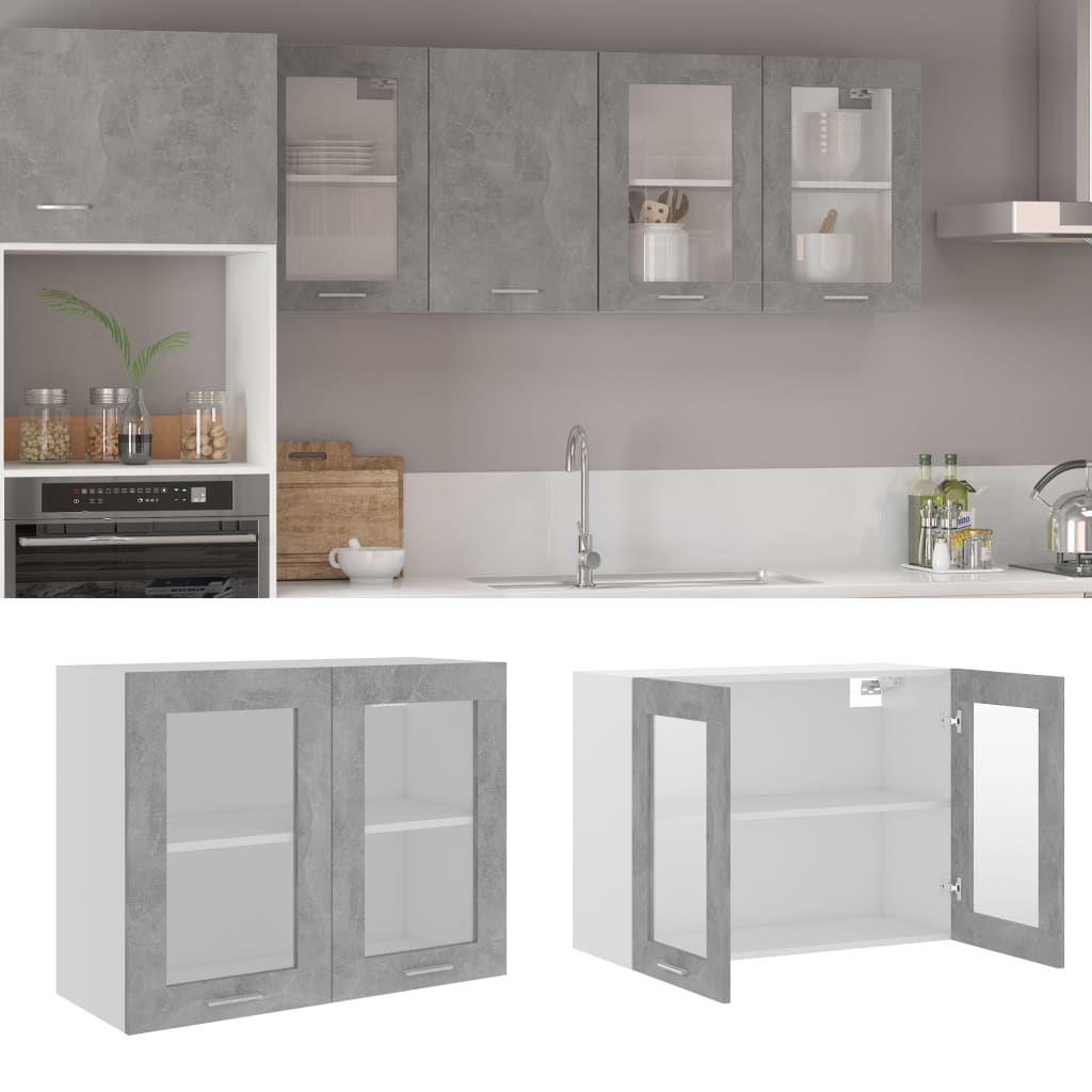 Mobile Pensile Con Vetro Grigio Cemento 80x31x60 Cm Multistrato