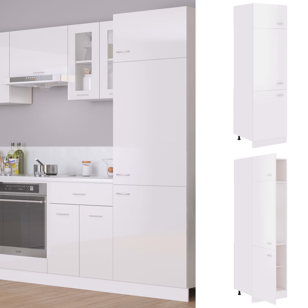 Mobile Per Frigo Bianco Lucido 60x57x207 Cm Legno Multistrato