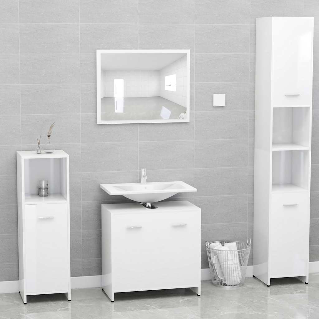 Set Mobili Da Bagno Bianco Lucido In Legno Multistrato