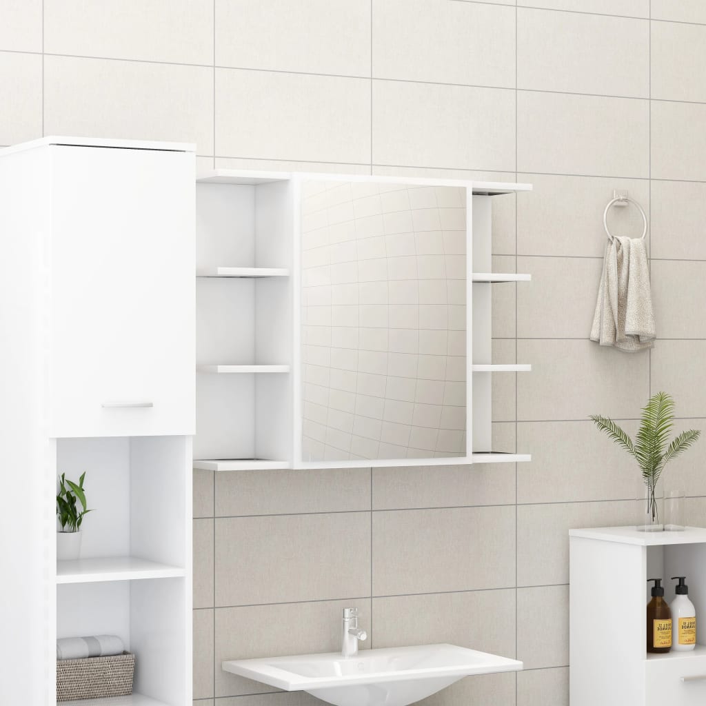 Armadio Da Bagno Bianco 80x20,5x64 Cm In Legno Multistrato