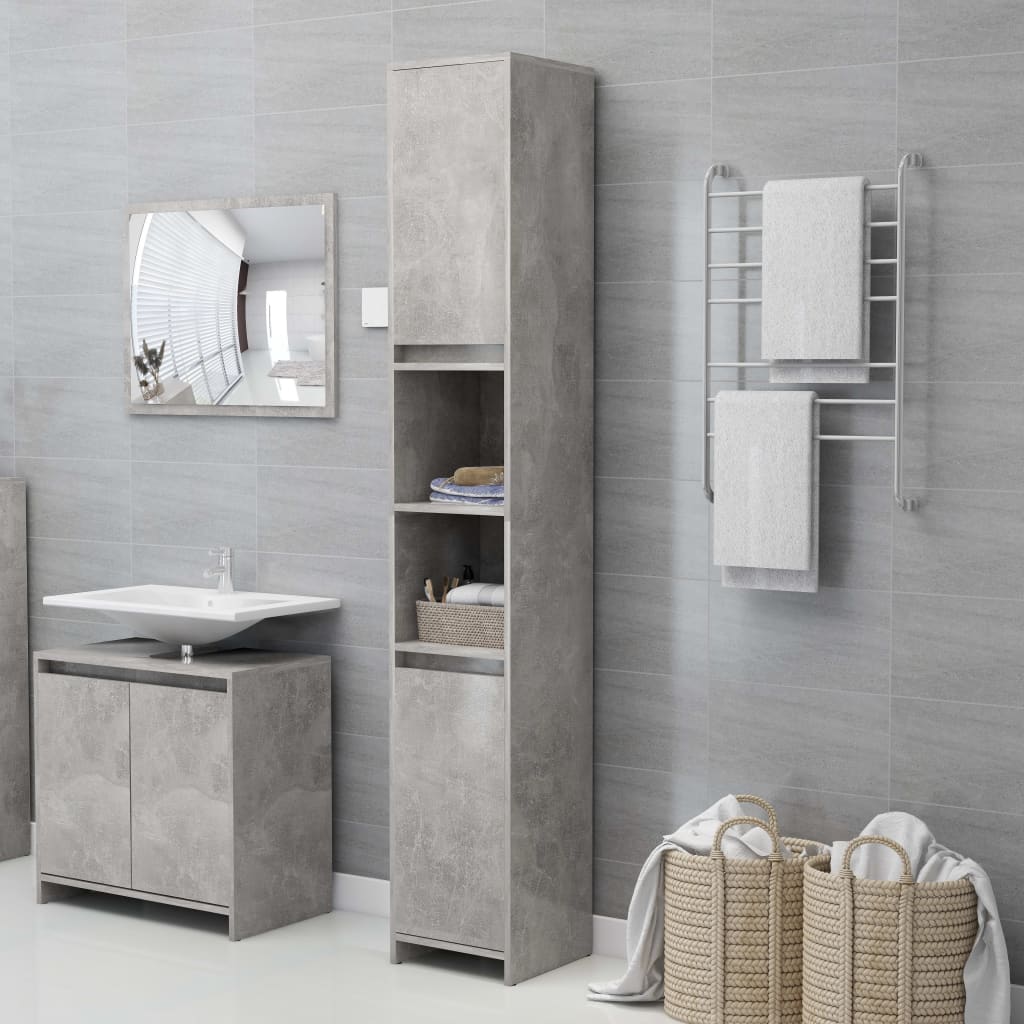 Mobile Da Bagno Grigio Cemento 30x30x183,5 Cm Legno Multistrato