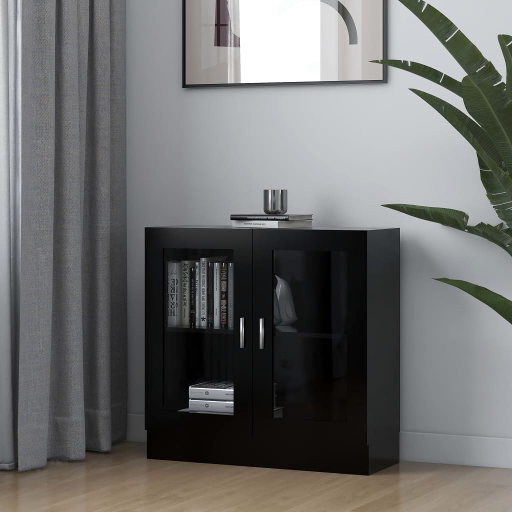Armadietto Con Vetrina Nero 82,5x30,5x80 Cm Legno Multistrato
