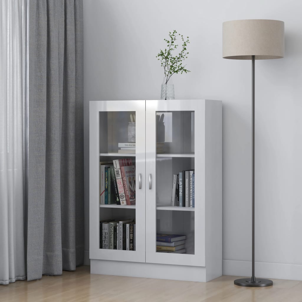 Armadietto Vetrina Bianco Lucido 82,5x30,5x115 Cm Multistrato