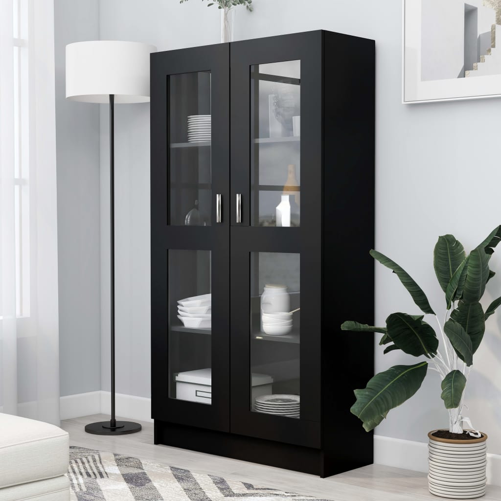 Armadietto Con Vetrina Nero 82,5x30,5x150 Cm Legno Multistrato