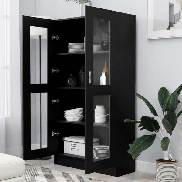Armadietto Con Vetrina Nero 82,5x30,5x150 Cm Legno Multistrato - Image 3