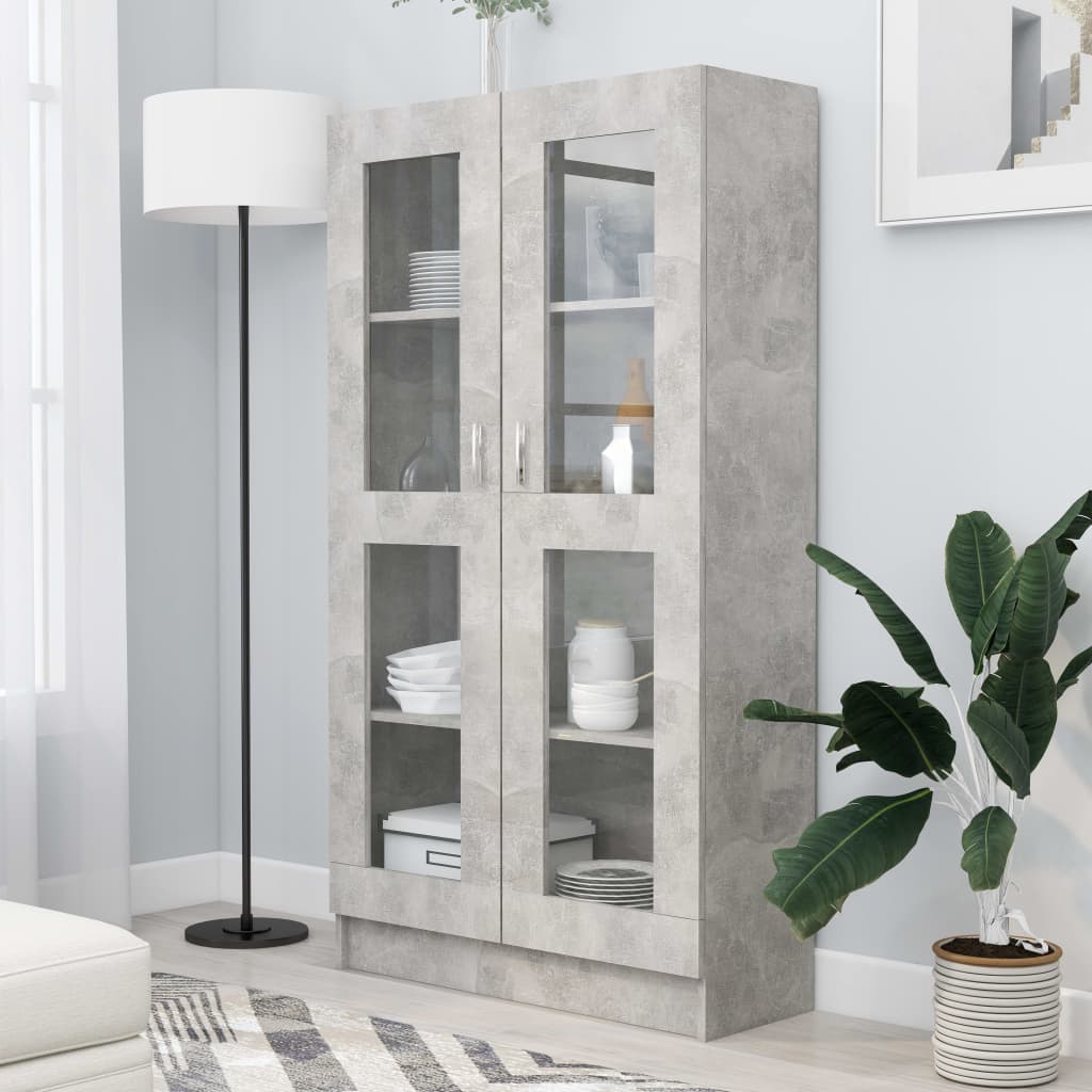 Armadietto Vetrina Grigio Cemento 82,5x30,5x150 Cm Multistrato