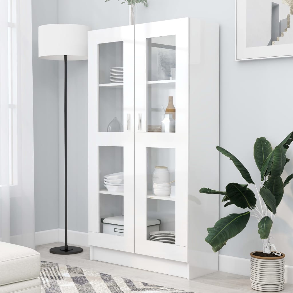 Armadietto Vetrina Bianco Lucido 82,5x30,5x150 Cm Multistrato