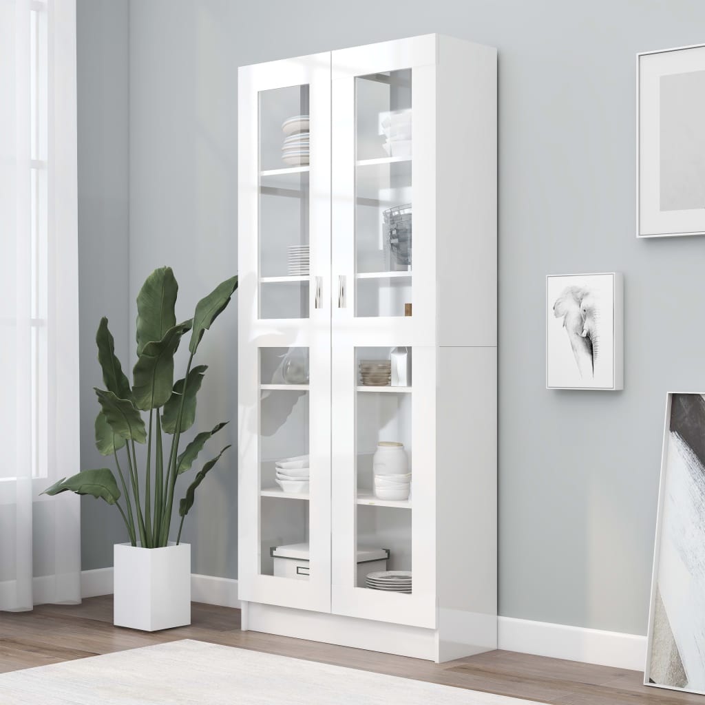 Armadietto Vetrina Bianco Lucido 82,5x30,5x185,5 Cm Multistrato