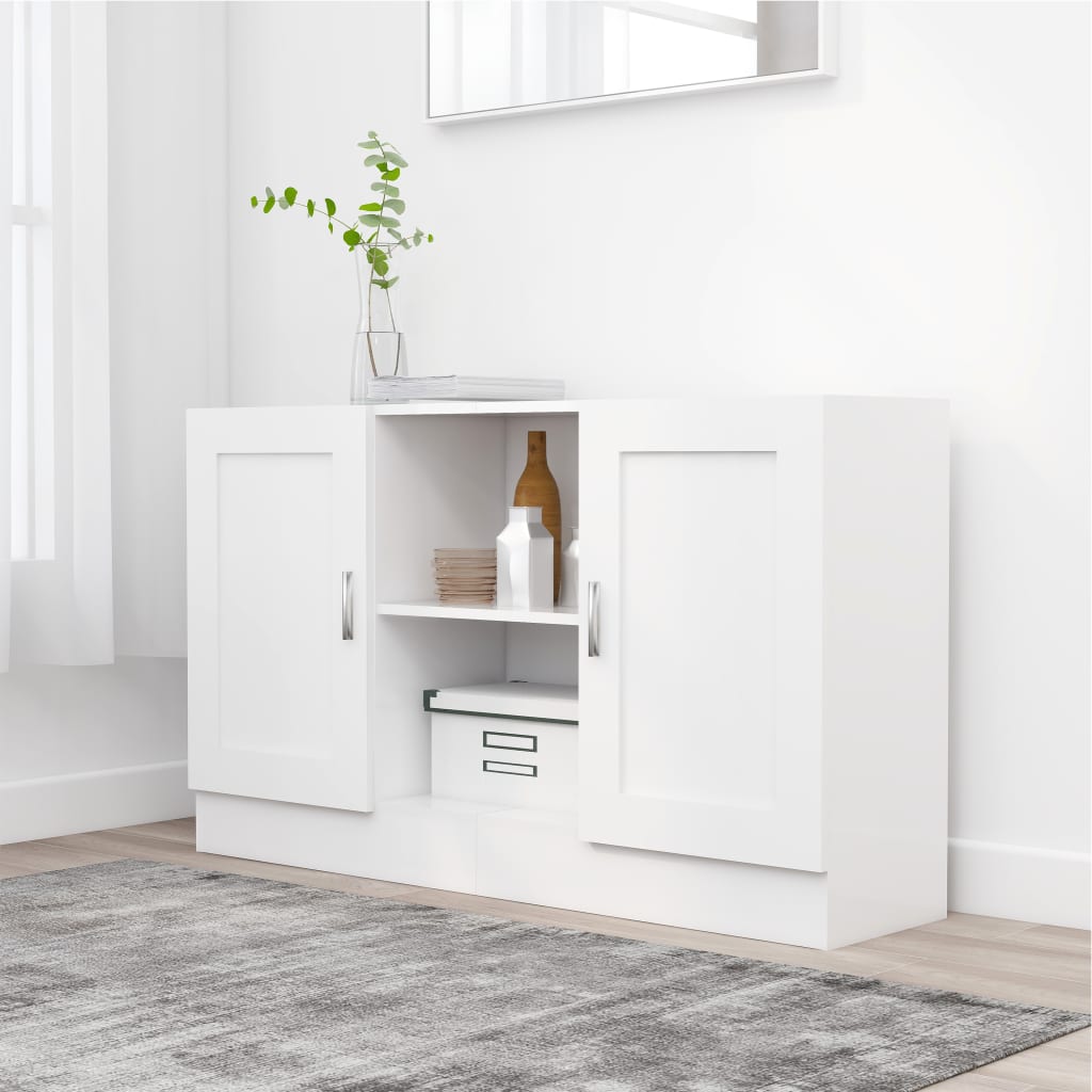 Credenza Bianco Lucido 120x30,5x70 Cm In Legno Multistrato