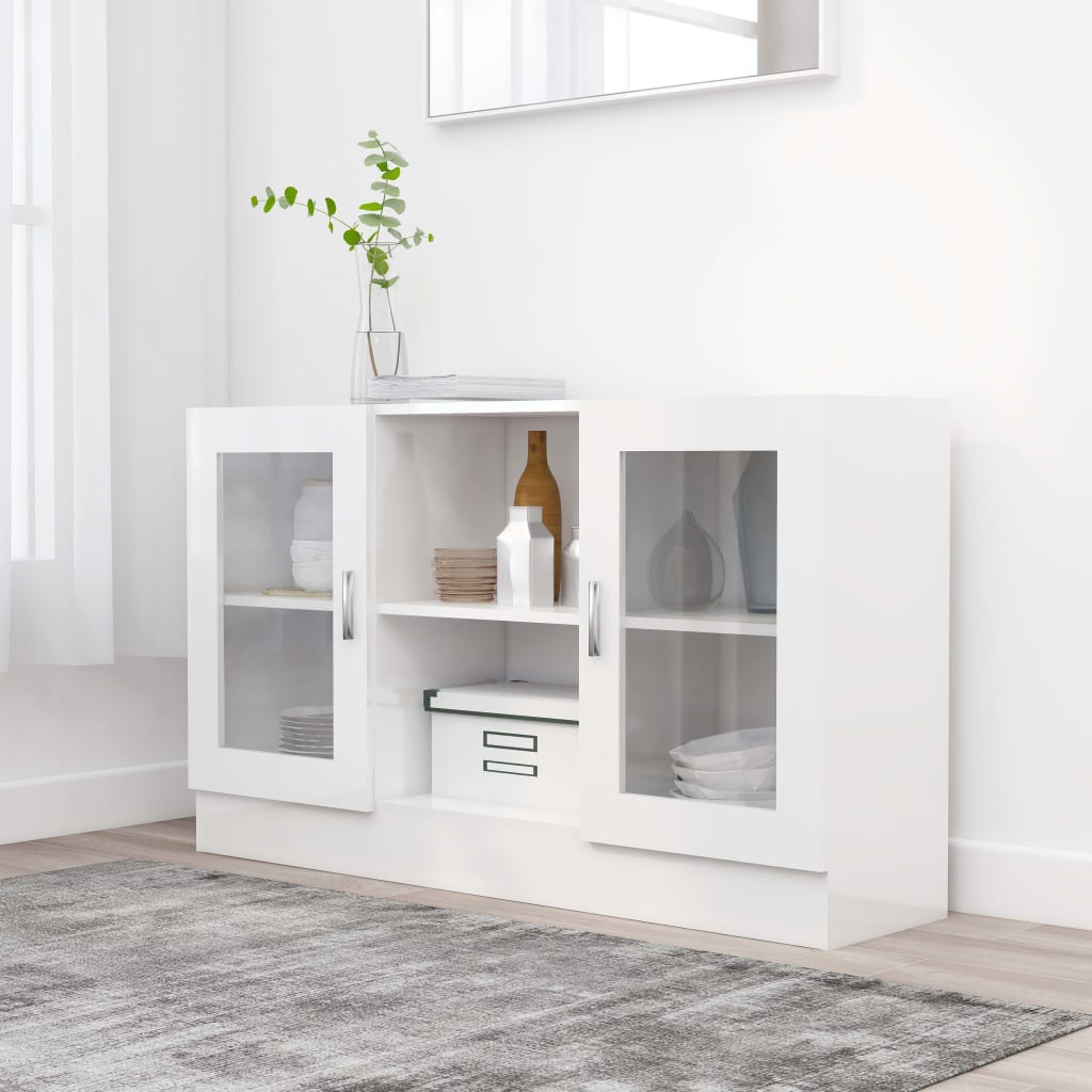 Armadietto Vetrina Bianco Lucido 120x30,5x70 Cm Multistrato