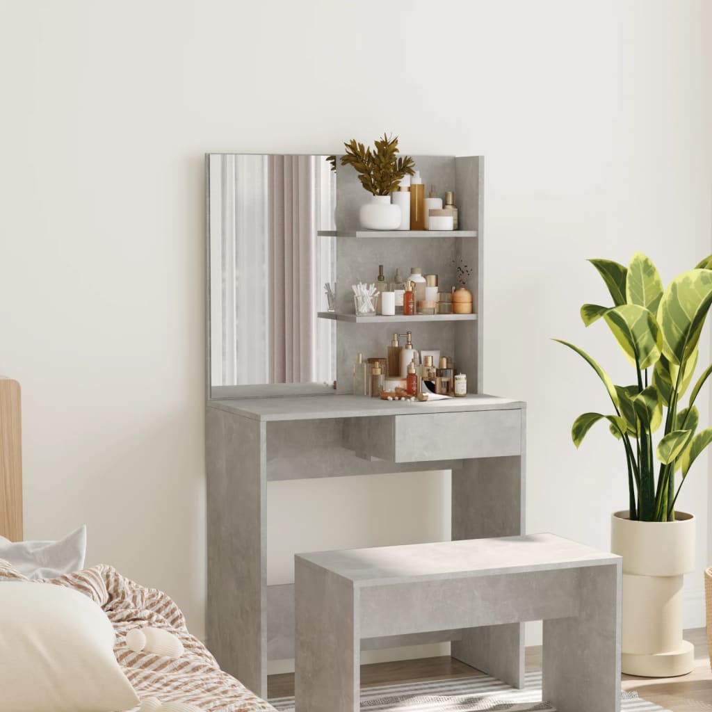 Toeletta Con Specchio Grigio Cemento 74,5x40x141 cm