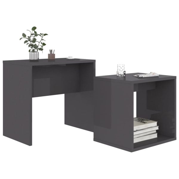 Set Tavolini Salotto Grigio Lucido 48x30x45cm Legno Multistrato - Image 3
