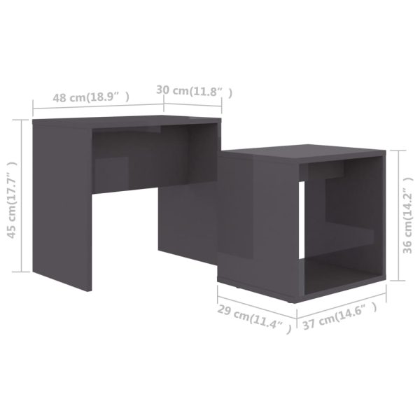 Set Tavolini Salotto Grigio Lucido 48x30x45cm Legno Multistrato - Image 6