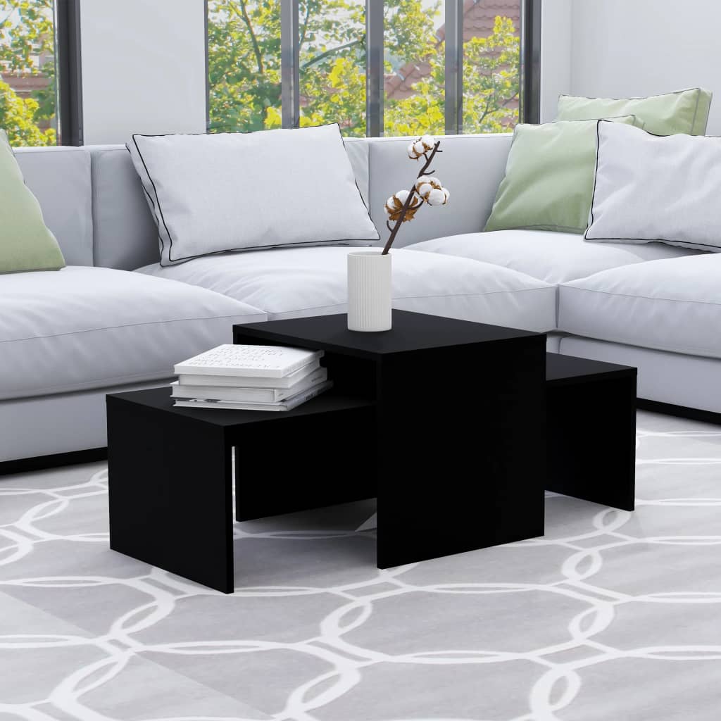 Set Tavolini Da Salotto Nero 100x48x40 Cm In Legno Multistrato