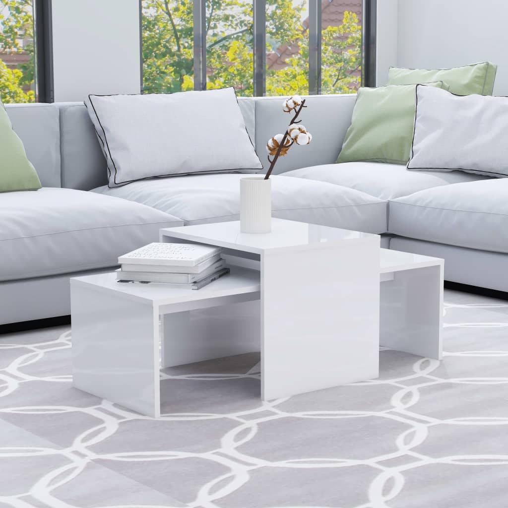 Set Tavolini Da Salotto Bianco Lucido 100x48x40 Cm Multistrato