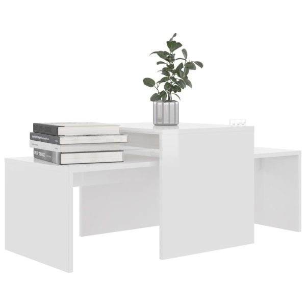 Set Tavolini Da Salotto Bianco Lucido 100x48x40 Cm Multistrato - Image 3