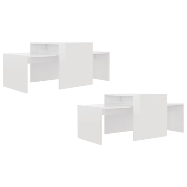 Set Tavolini Da Salotto Bianco Lucido 100x48x40 Cm Multistrato - Image 5
