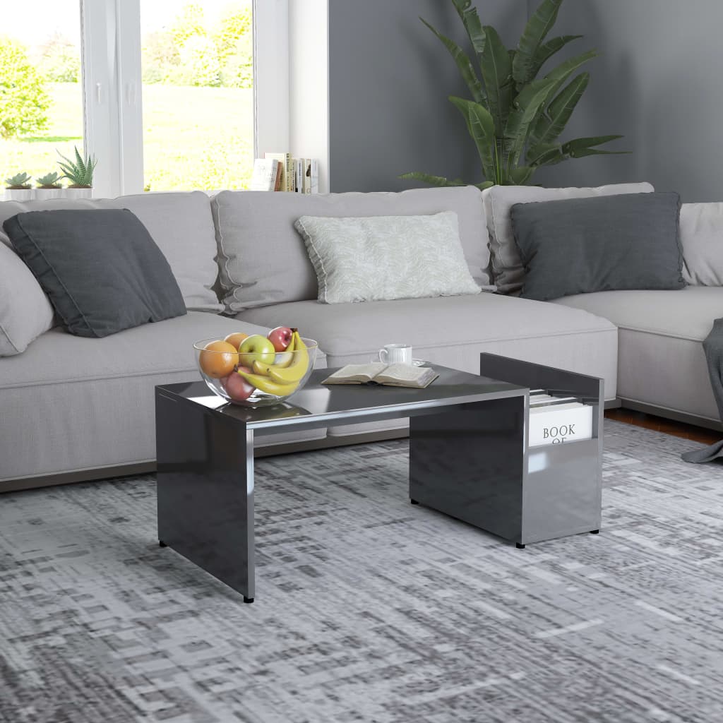 Tavolino Da Salotto Grigio Lucido 90x45x35 Cm Legno Multistrato