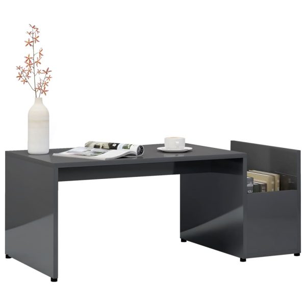 Tavolino Da Salotto Grigio Lucido 90x45x35 Cm Legno Multistrato - Image 3