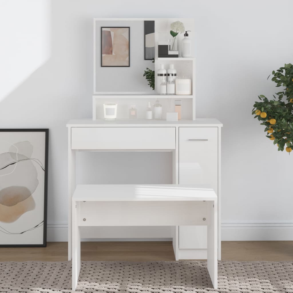 Toeletta Con Specchio Bianco Lucido 86,5x35x136 cm