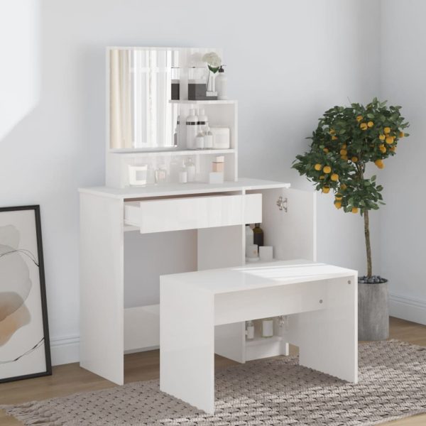 Toeletta Con Specchio Bianco Lucido 86,5x35x136 cm - Image 3