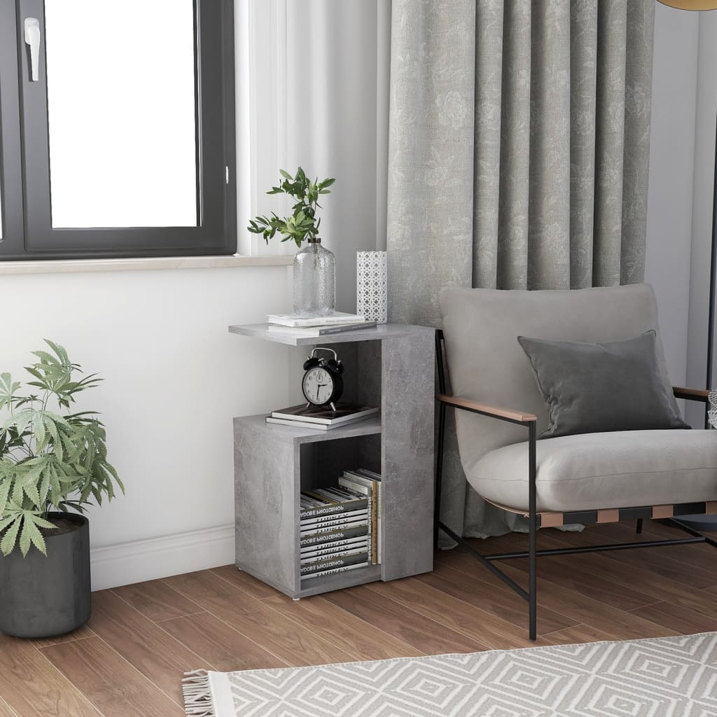 Tavolino Grigio Cemento 36x30x56 Cm In Legno Multistrato
