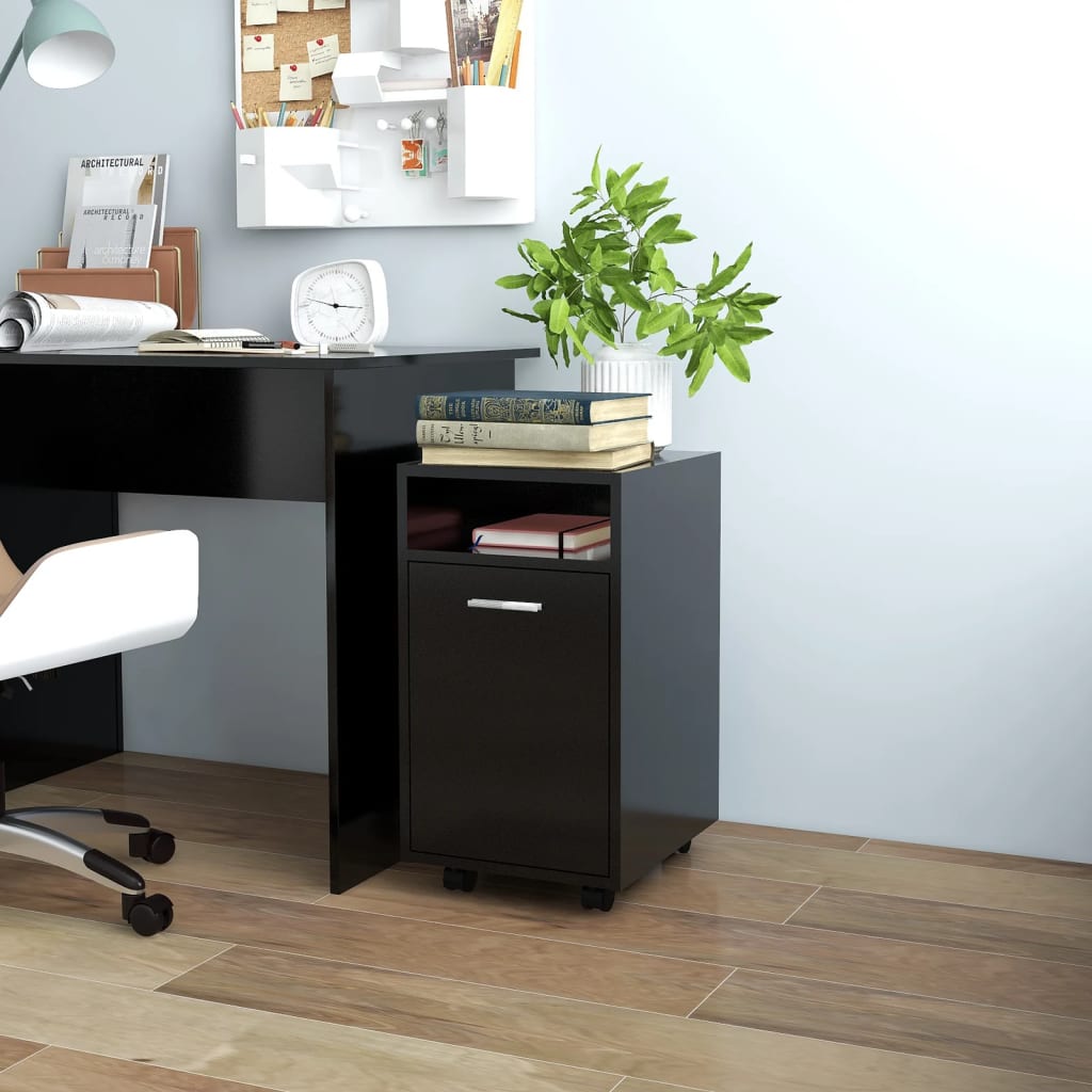Credenza Con Ruote Nera 33x38x60 Cm In Legno Multistrato