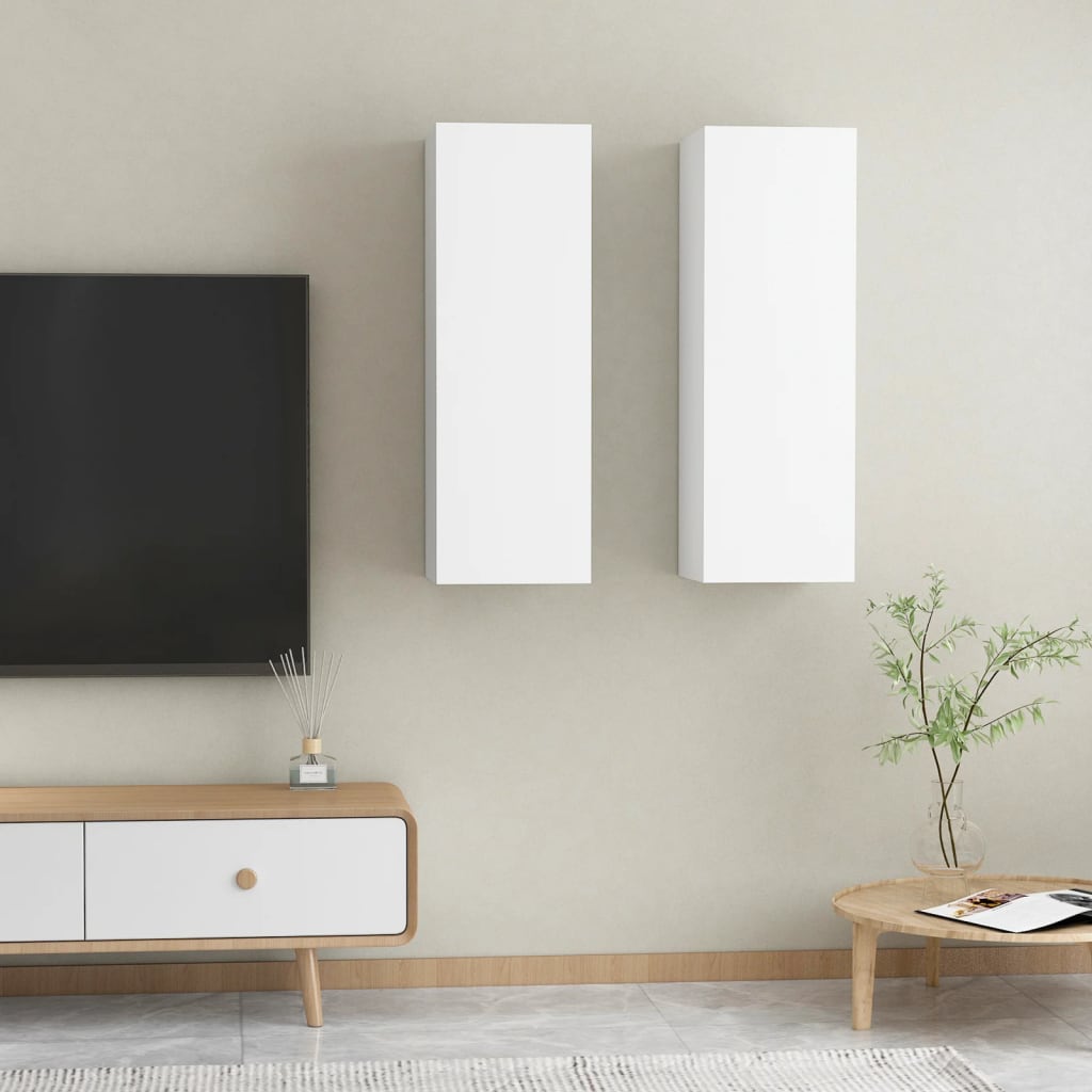Mobili Porta Tv 2pz Bianchi 30,5x30x90 Cm In Legno Multistrato