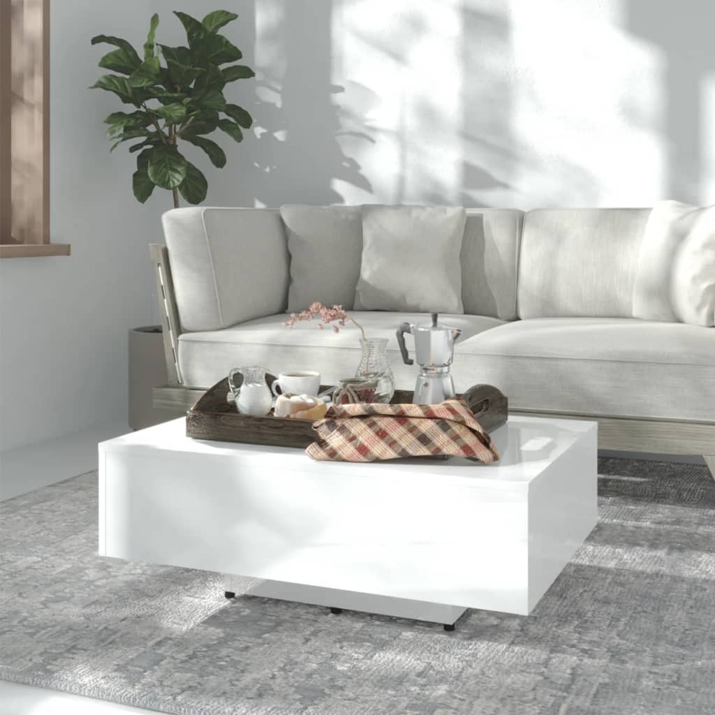 Tavolino Da Salotto Bianco Lucido 85x55x31 Cm Legno Multistrato