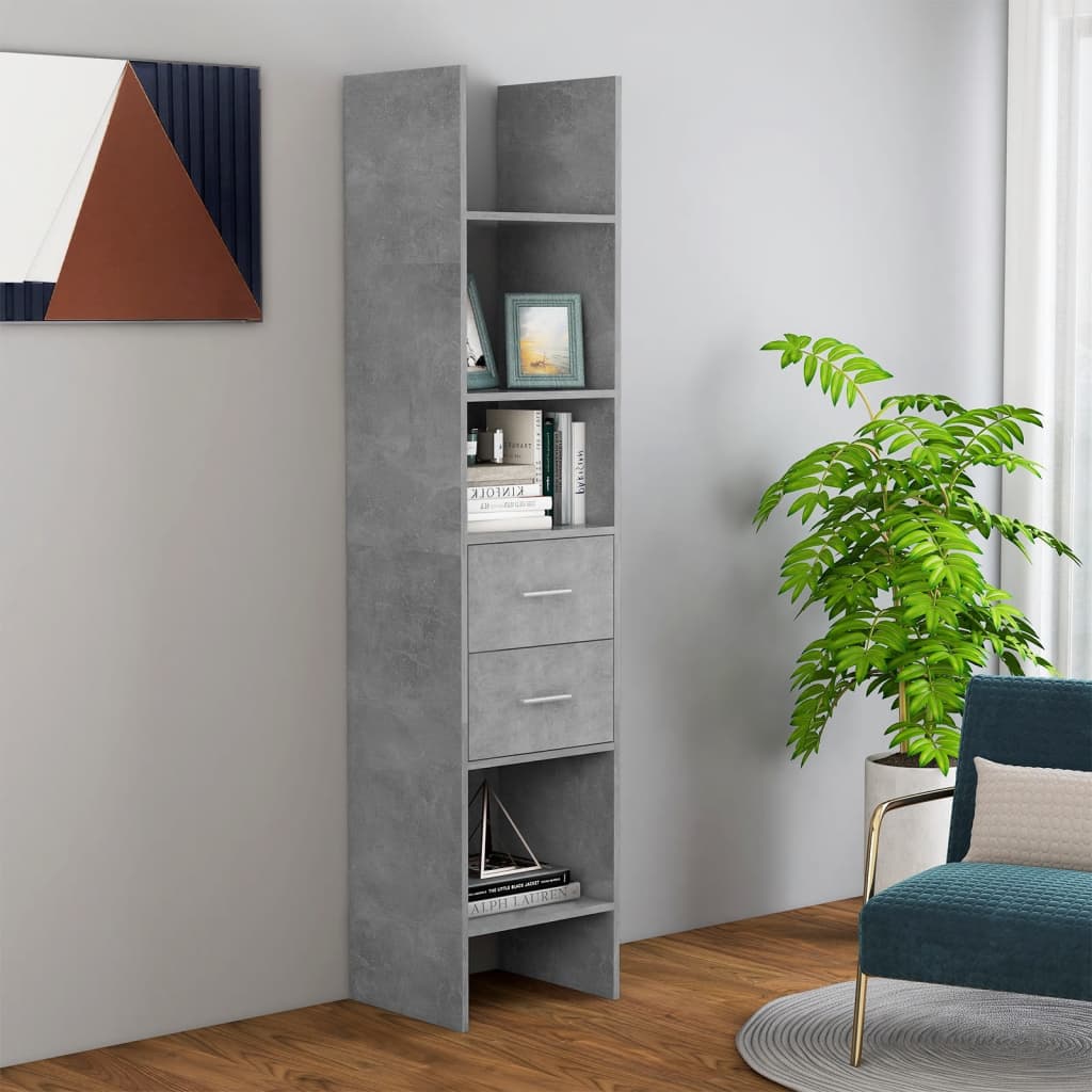 Libreria Grigio Cemento 40x35x180 Cm In Legno Multistrato