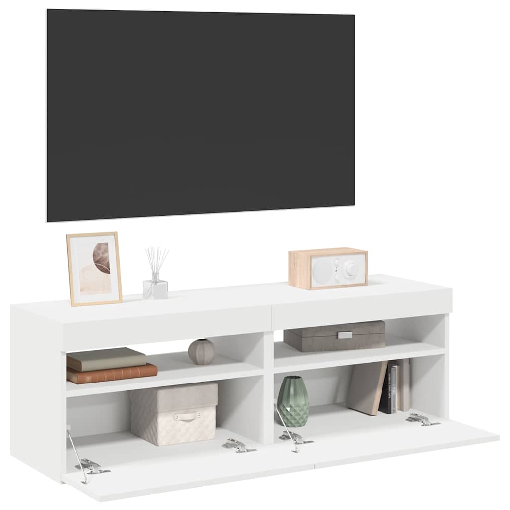 Mobili Porta Tv Con Luci Led 2 Pz Bianchi 60x35x40 cm
