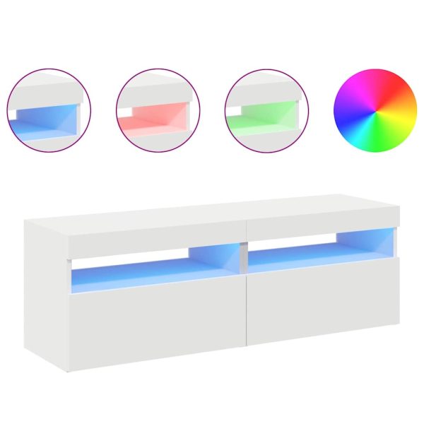 Mobili Porta Tv Con Luci Led 2 Pz Bianchi 60x35x40 cm - Image 3