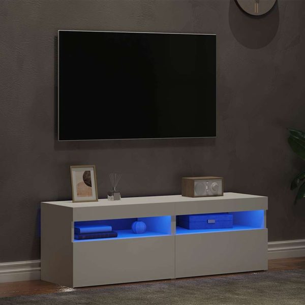 Mobili Porta Tv Con Luci Led 2 Pz Bianchi 60x35x40 cm - Image 4