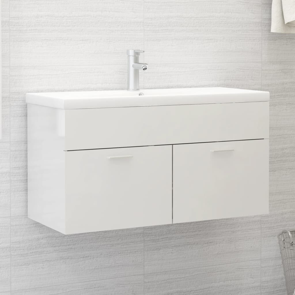 Mobile Lavabo Bianco Lucido 90x38,5x46 Cm In Legno Multistrato