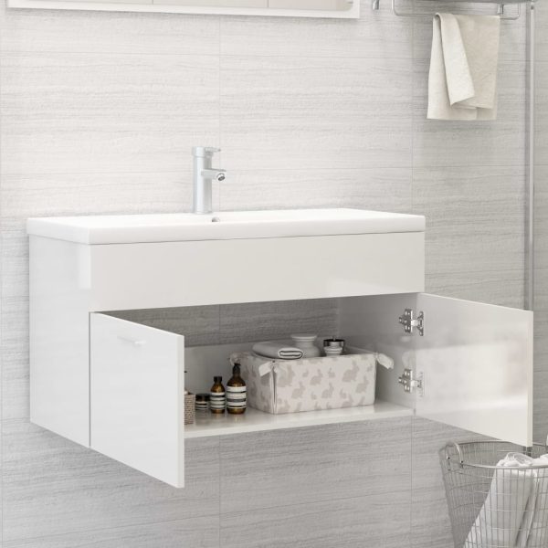 Mobile Lavabo Bianco Lucido 90x38,5x46 Cm In Legno Multistrato - Image 3
