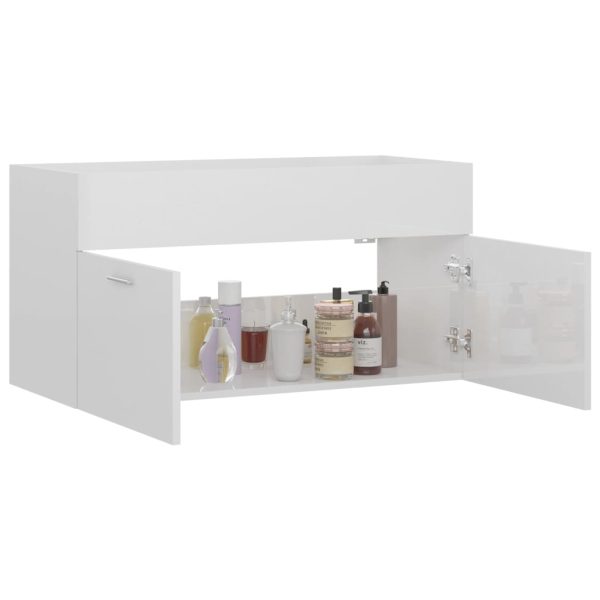 Mobile Lavabo Bianco Lucido 90x38,5x46 Cm In Legno Multistrato - Image 4