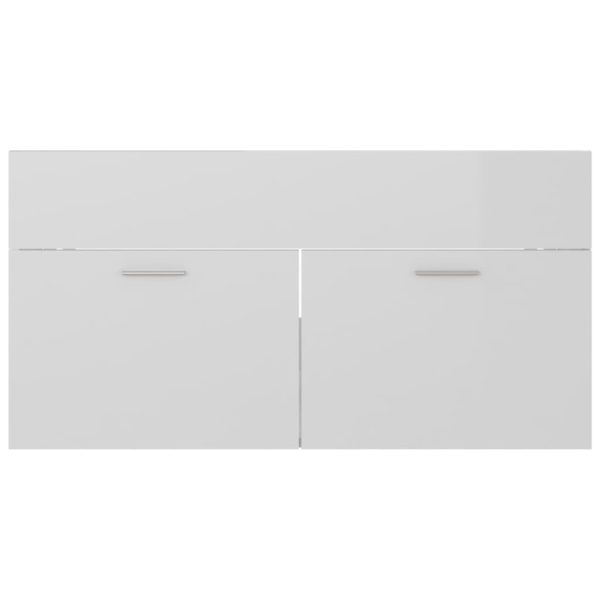 Mobile Lavabo Bianco Lucido 90x38,5x46 Cm In Legno Multistrato - Image 5