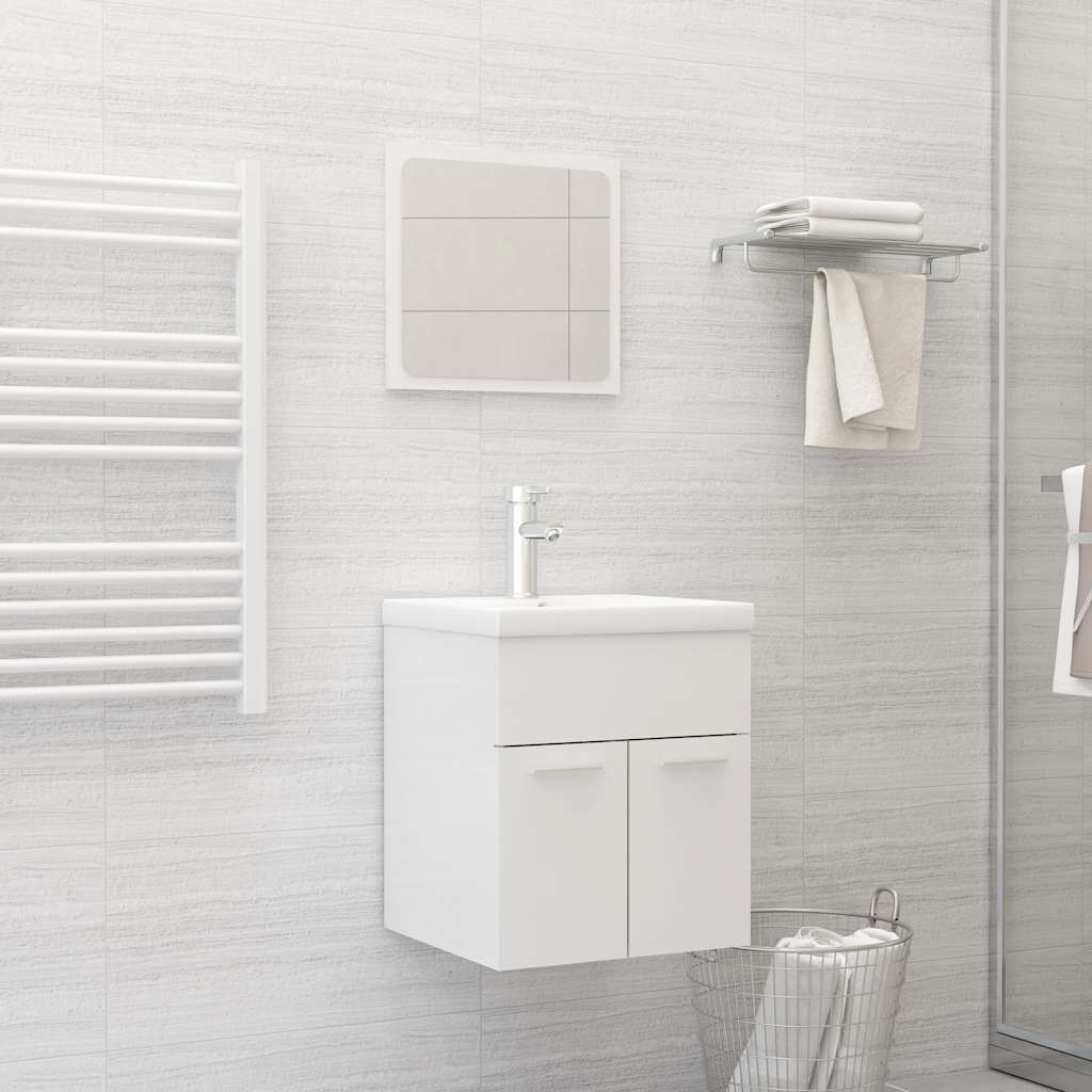 Set Mobili Da Bagno 2 Pz Bianco Lucido In Legno Multistrato
