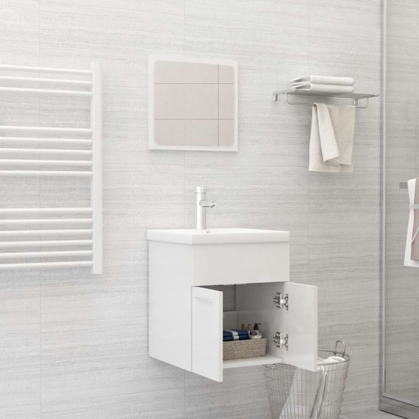Set Mobili Da Bagno 2 Pz Bianco Lucido In Legno Multistrato - Image 3
